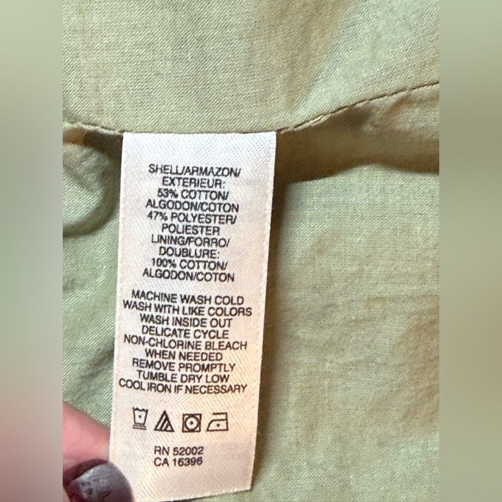 DKNY Jeans Satin Trench Coat Sage Green Double Breasted Women's L - Picture 9 of 9